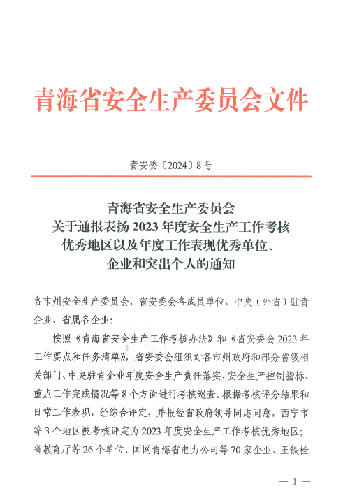喜報！2023年度安全生產(chǎn)工作優(yōu)秀企業(yè)和突出個人名單揭曉！